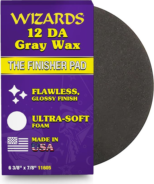 Wizards 21 DA Gray Wax and Finishing Pad - Wax Applicator and Finishing Pad - Comes with Velcro Attachment - Compatible with Wizards 21 Big Throw Polisher - ‎6 3/8" x 7/8"