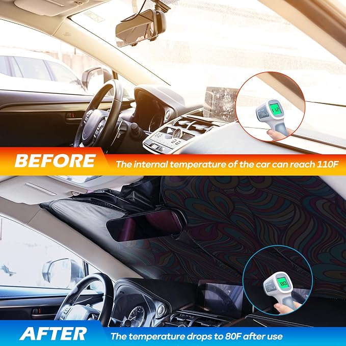 Windshield Sun Shade - Car Windshield Sun Shade for UV Protecion Heat Reduction 2026 Sun Visor for Car Interior (55"x31.5")