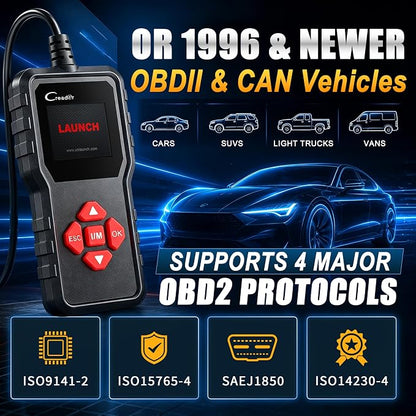 LAUNCH Creader 300 OBD2 Scanner, Car Code Reader with Full 10 OBDII Modes, Read & Clear Codes, Live Data, VIN, Freeze Frame, I/M Readiness, O2 Sensor, DTC Lib, Battery Test for 1996 & Newer Cars