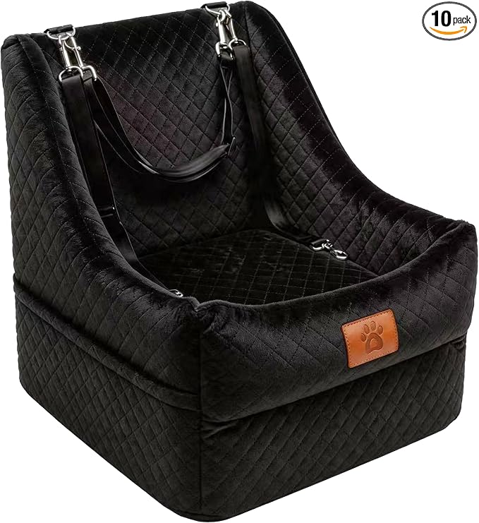 Dog Booster Car Seat for Small to Medium Dogs Up to 35 lbs, Elevated Pet Car Seat with 2 Safety Belts, Detachable Washable Cover, Non-Slip Stable Base, Front/Back Seat Travel Booster