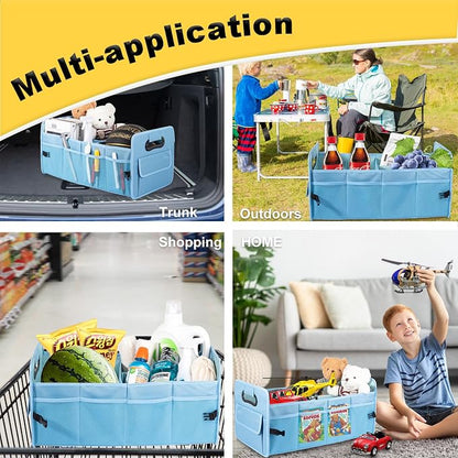 JiatuA Car Trunk Organizers and Storage Collapsible Multi Compartment Container Box, Adjustable Car Accessories for SUV Sedan Truck, Large Size, Light Blue