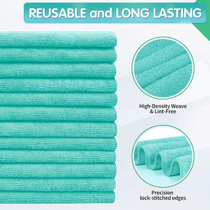 FIXSMITH Turquoise Microfiber Cleaning Cloth -Pack of 8, Highly Absorbent Cleaning Rags, 16"X12" All Purpose Cleaning Towels for Housekeeping, Kitchen, Car, Lint Free and Reusable Microfiber Towels