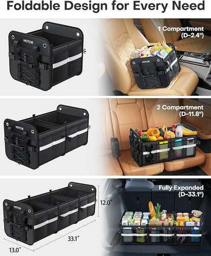 HOTOR Trunk Organizer for SUV – Car Storage Box with Reflective Strips, Collapsible Car Organizer with Large Capacity, Essential Car Accessories for Truck, Van & Sedan, Black, 33.1" x 13.0" x 12.0"