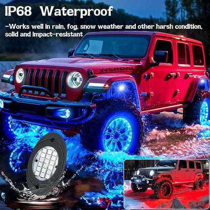 12 Pods RGB LED Rock Lights, Underglow Multicolor Neon Light Kit Wheel Well Light with APP Control & Music Mode, Under Glow Lights for Trucks,Jeep,SUV,Golf Cart,ATV,Pickup Off Road,12 V