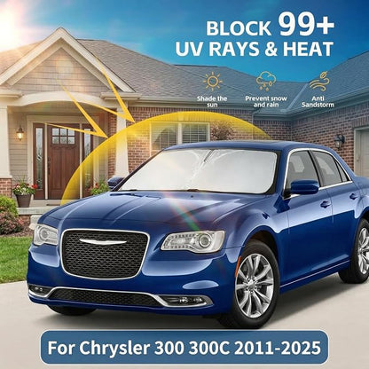 Windshield Sun Shade for Chrysler 300 300C 2011-2024 2025 Sunshade Front Window Shade Custom Fit 300 300C Accessories Sun Visor Foldable Shade Blocks UV Rays Accessories
