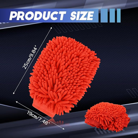 wuyaoyao 2PCS Car Wash Mitt, 10.14"×7.12" Chenille Microfiber Car Wash Mitts, Scratch-Free & Lint-Free, Absorbent Double Sided Clean Glove for Cars Cleaning, Auto Cleaning Supplies (Red)