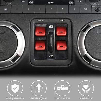 Jimen for JK Window Button Covers, 4PCS Center Console Window Switch Cover Interior Trim Kits Compatible with Jeep Wrangler JK & Unlimited 2012-2018, Aluminum Alloy (Red)