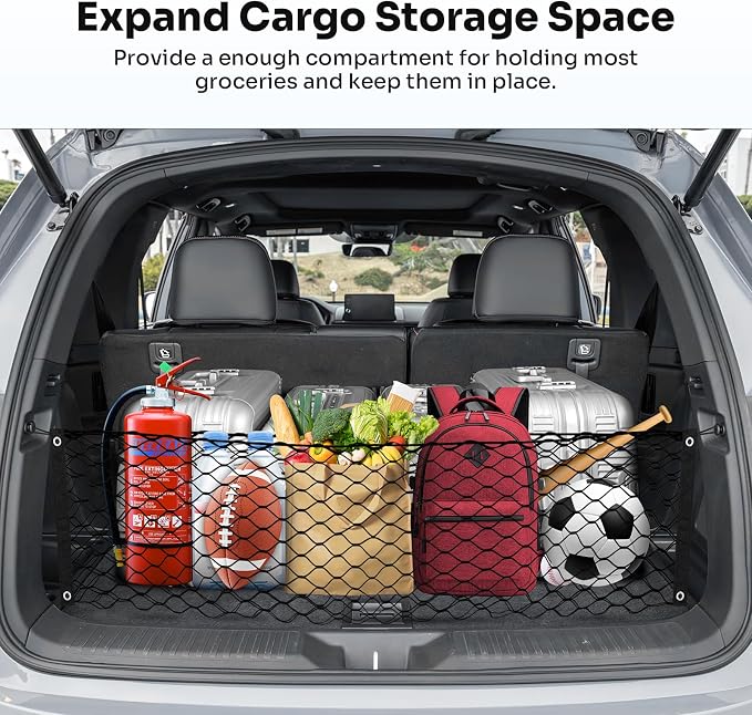 Canvcle Trunk Cargo Net for 2023-2025 2026 Honda Pilot Accessories Envelope Style Mesh Trunk Net Organizer and Storage Stretchable Adjustable Elastic Nylon Rear Cargo Netting with Hooks