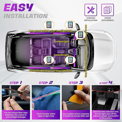 Acrylic Interior Car LED Strip Lights, Dreamcolor 18-in-1 Car Ambient Lighting Kit, with APP Control, 622 LED Fiber Optic Strip Lights for Cars, Supports Neon Sync with Music DIY Mode.