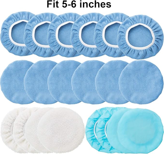 20 Pieces Car Orbital Buffer Polisher Pad Bonnet Microfiber Max Bonnet Polishing Buffing Pad Cover(5-6 Inches)