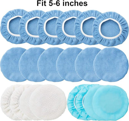 20 Pieces Car Orbital Buffer Polisher Pad Bonnet Microfiber Max Bonnet Polishing Buffing Pad Cover(5-6 Inches)