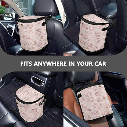 senya Car Trash Can Car Garbage Can Car Waste Basket,Leopard Print Cheetah Rose Gold Leak-Proof Car Trash Bin, Car Trash Hanging Car Accessories Interior Car Organizer Bag