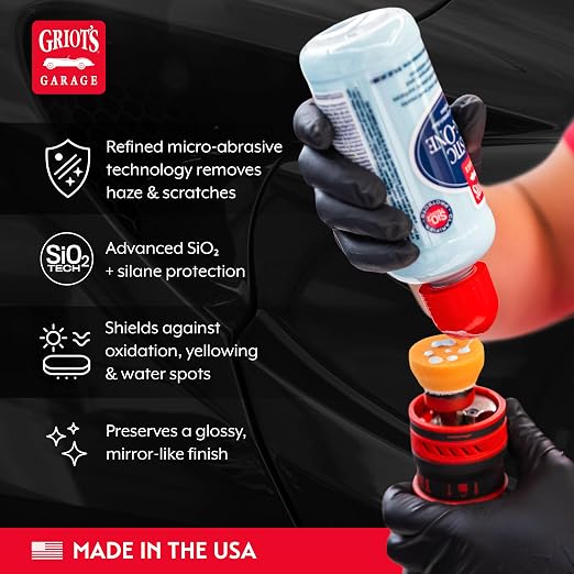 Griot's Garage Plastic All-in-One, Polish, Restore, and Protect Vehicle Lights, Gauges, B-Pillars, Windscreens and More, Ceramic Infused Protection, 16oz, 10872