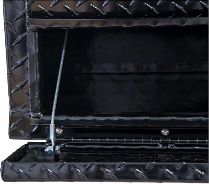 Buyers Products 1725660 Black Diamond Tread Aluminum Contractor Truck Tool Box – 2-Tier Storage, 96 x 21 x 13.2 in, Flip-Up Door with Gas Shocks, Weather-Resistant, No-Drill Install – Made in USA