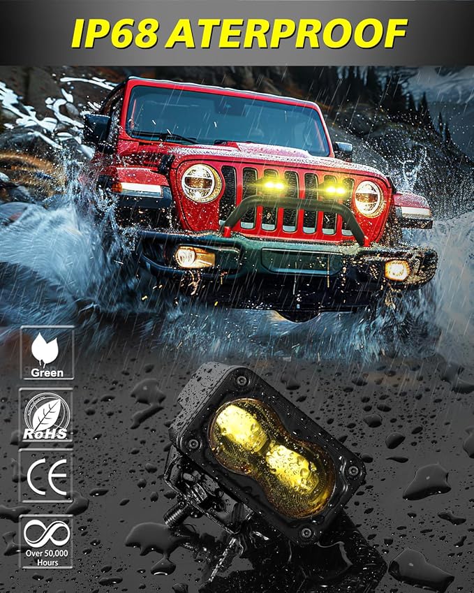 3 Inch SAE Fog Lights 40W CREE Yellow LED Pods Cut-Off Low Beam DOT Approved Fog Lights Yellow Small Offroad Lights 2 Packs for Truck Pickup Motorcycle Dirt Bike SUV UTV ATV