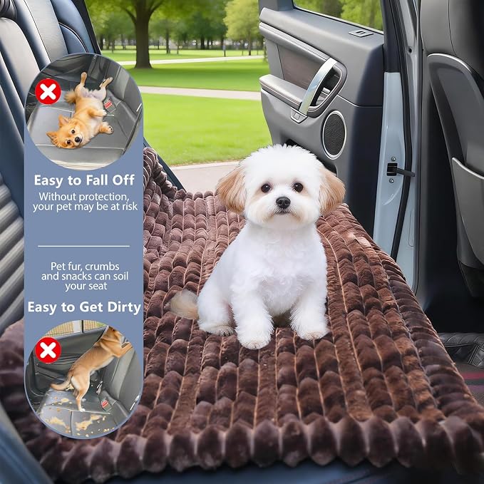 Dog Car Seat Waterproof Bed Cover Non-Slip Car Back Seat Soft and Comfortabl Pet Bed Mat Car Blanket for Travel Backseat Extender Seat Covers Dog Bed for Cars Trucks and SUVs (Dark Brown 23.6” x 51”)