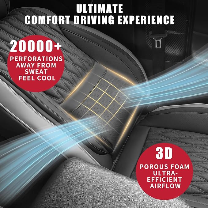 Car Seat Covers , Luxury Breathable Waterproof Faux Leatherette Car Seat Covers Cushion Protectors with Lumbar Support, Car Seat Cushion, Universal Fit Most Cars (Black-Gray, Full Set - 5 Seats)