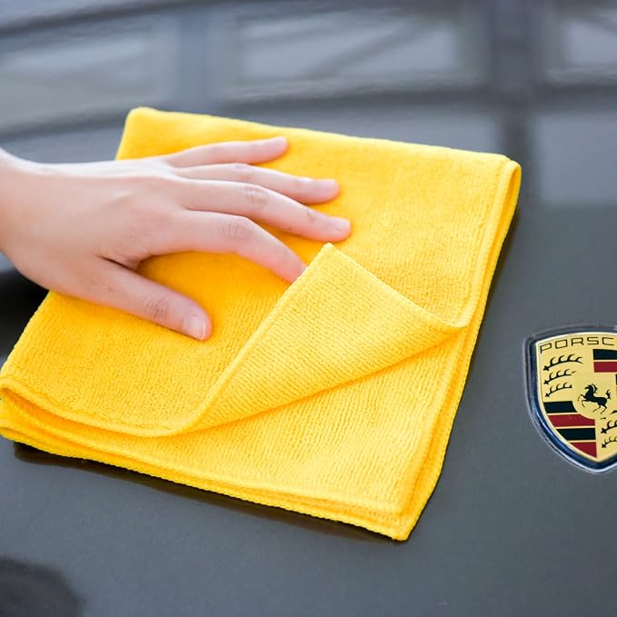 CARCAREZ Premium Microfiber Detailing Towels, 340 GSM Lint Free Car Buffing Waxing Polishing Drying Towels (6, Yellow, 16x16 Inch)