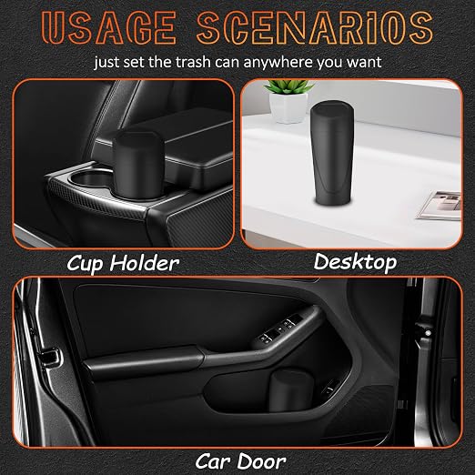 Car Trash Can with Lid, Leakproof Garbage Can with 40 Attached Trash Bags, Mini Essential Car Accessories for Interior for Car, Home, Office (Black)