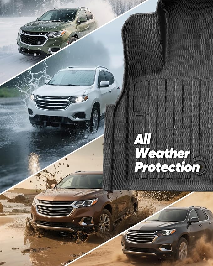 All Weather Floor Mats Custom Fit for Chevy Traverse 2009-2017 (Only Fits Captain's Chairs), Front Backseat Row Liners for GMC Acadia 2007-2017, Full Interior Protection TPE Rubber Car Accessories