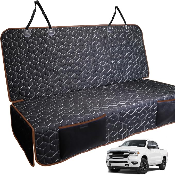 Meginc Bench Seat Covers for Trucks,Dog Car Seat Covers for Ford f150/Ram1500/Nissan Frontier/Toyota Tacoma/GMC Canyon,Nonslip Truck Seat Cover for Dogs (Brown)