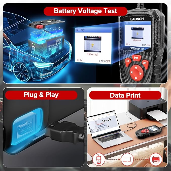 LAUNCH Professional OBD2 Scanner Diagnostic Tool CR3008 Plus,One-Key I/M,Lifetime Update Code Reader,Enhanced Check Engine Code Reader OBDII Car Scan Tool for All Vehicles After 1996,Battery Test
