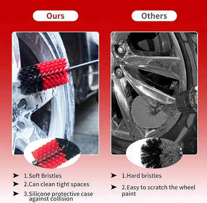 Wheel Brush, Soft Drill Wheel Cleaner Brush, Drill Brush for Car Wheel, No Scratches Highly Dense and Durable Car Wheel Brush Rim Tire Car Cleaning Brush for Wheels, Rims, Engines, Exhaust
