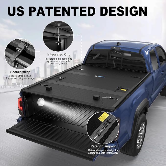 5.5FT Tri-Fold Hard Truck Bed Tonneau Cover Compatible with 2022-25 Tundra | Toyota Tundra Fleetside Fiberglass Truck Bed Tonneau Cover Combination of Fiberglass and PP Honeycomb Design (66in)