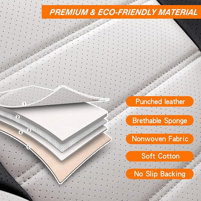 MINGBRON Car Seat Covers Full Set,Black White Car Seat Cover, Car Seat Protector Waterproof, Nappa Leather Car Seat Cushion, Fit for Most Cars