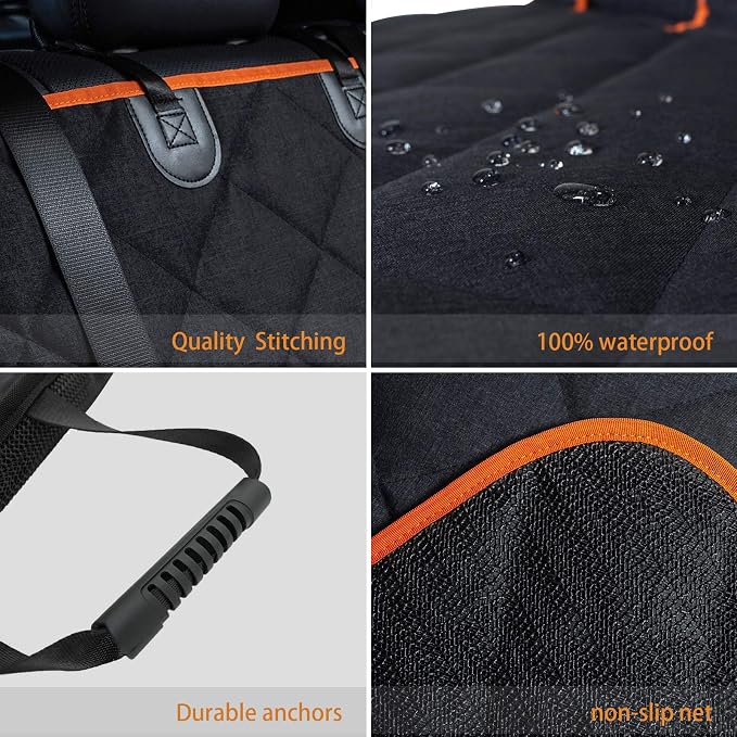 petalage Car Seat Protector, 52” x 50“ for for Familay Car & Regular SUVs, 600D Heavy Duty Car Seat Cover Waterproof Dog Car Seat Cover for Back Seat, Scratch Proof Nonslip Seat Cover for Dogs in Car