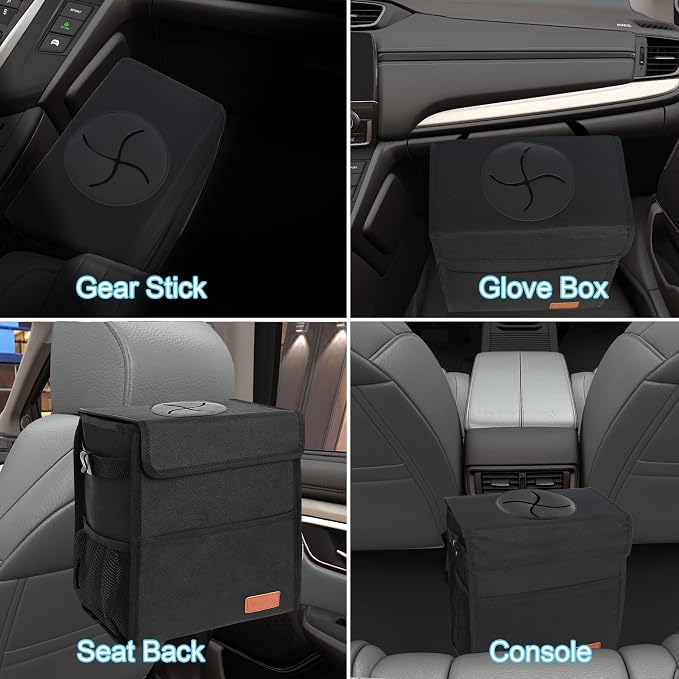 Leak Proof Car Trash Bag Waterproof Garbage Can with Lid for SUV Front Seat Multipurpose Car Hanging for Headrest Collapsible and Portable with Storage Mesh Pocket, Large/ Black