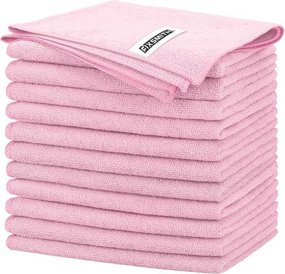 FIXSMITH Pink Microfiber Cleaning Cloth -Pack of 12, Highly Absorbent Cleaning Rags, 16"X12" All Purpose Cleaning Towels for Housekeeping, Kitchen, Car, Lint Free and Reusable Microfiber Towels