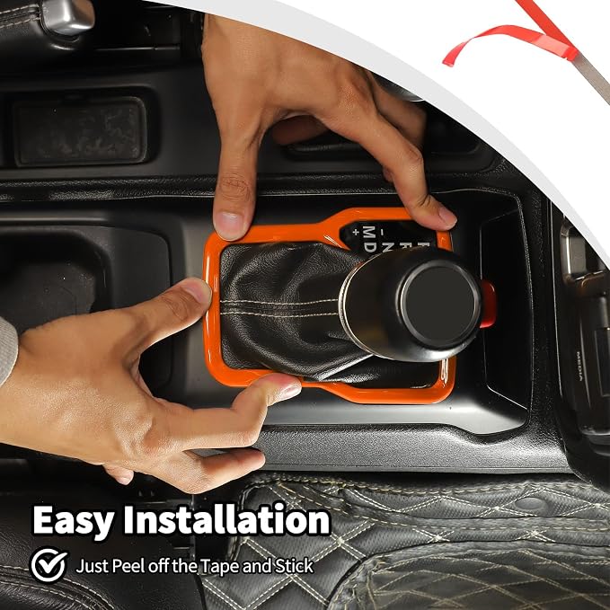 for JL 4WD Shift Knob Gear Shift Bezel Front Cup Holder Center Armrest Switch Lock Hole Cover Trim Kits Fit for 2018-2024+Jeep Wrangler JL JLU Gladiator JT Interior Accessories 4pcs Orange(AT)