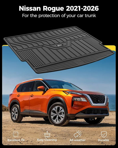 3W Cargo Liner Custom Fit for 2021-2026 Nissan Rogue, TPE All Weather Heavy Duty Rubber Rogue S/SL/SV/Platinum Trunk Mats Car Mats Fit with the Top Position (NOT for Nissan Sport)