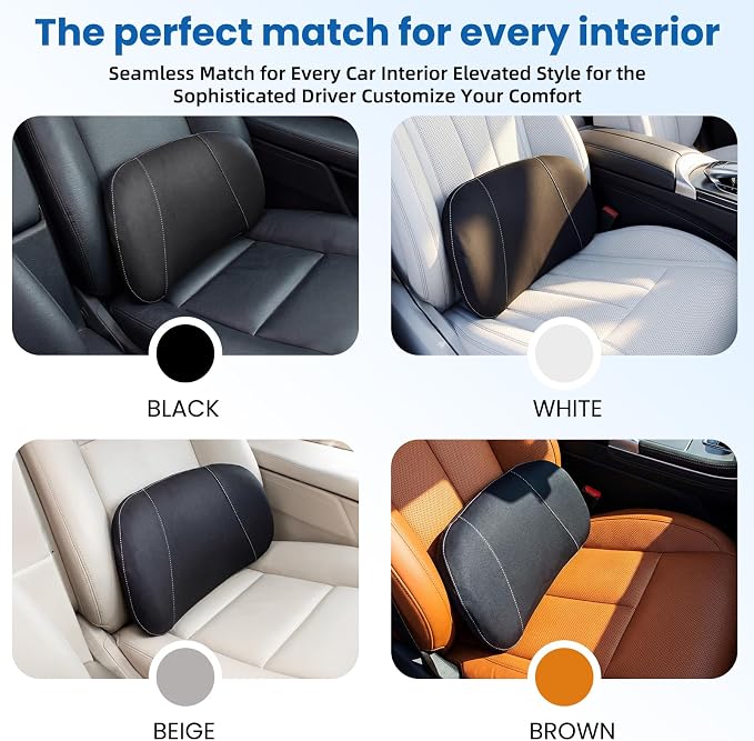 Car Lumbar Support Pillow for Driving, 2-in-1 Seat Cushion | Ergonomic Memory Foam for Driving Comfort, Improves Posture, Breathable Fabric, Fits Cars, Trucks & Office Chairs