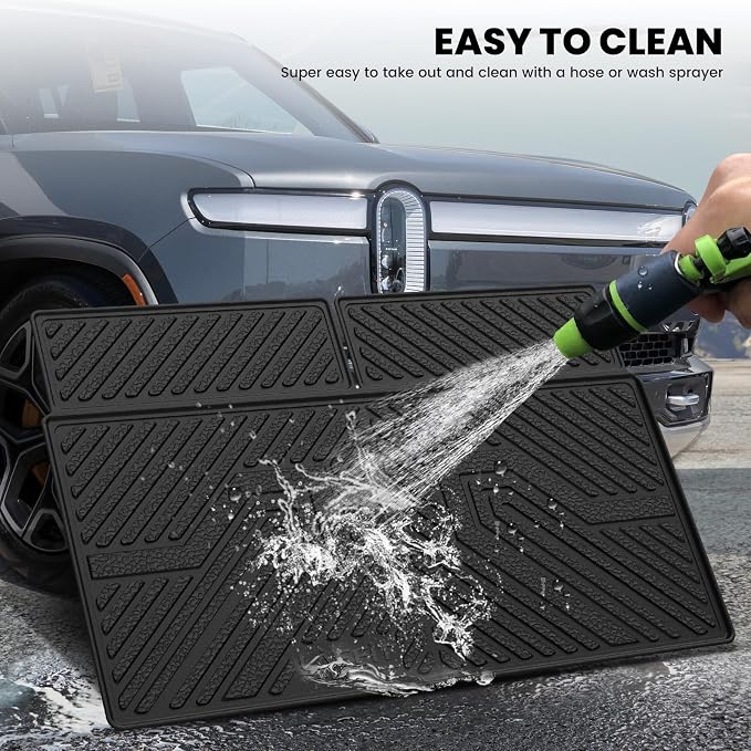 LASFIT Trunk Mat & Backrest Mats for Rivian R1S 2024 2023 2022, All Weather TPE Custom Fit Cargo Liner for R1S Cargo Mat, Black, Easy to Clean