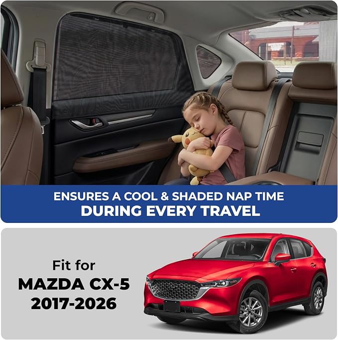 EcoNour Car Window Screen for Mazda CX-5 (2017-2026) 2 Pack | Breathable Mesh Camping Window Covers | 100% Protection from Bugs, Mosquito & UV | Baby Safe Privacy Blackout Net | Car Accessories