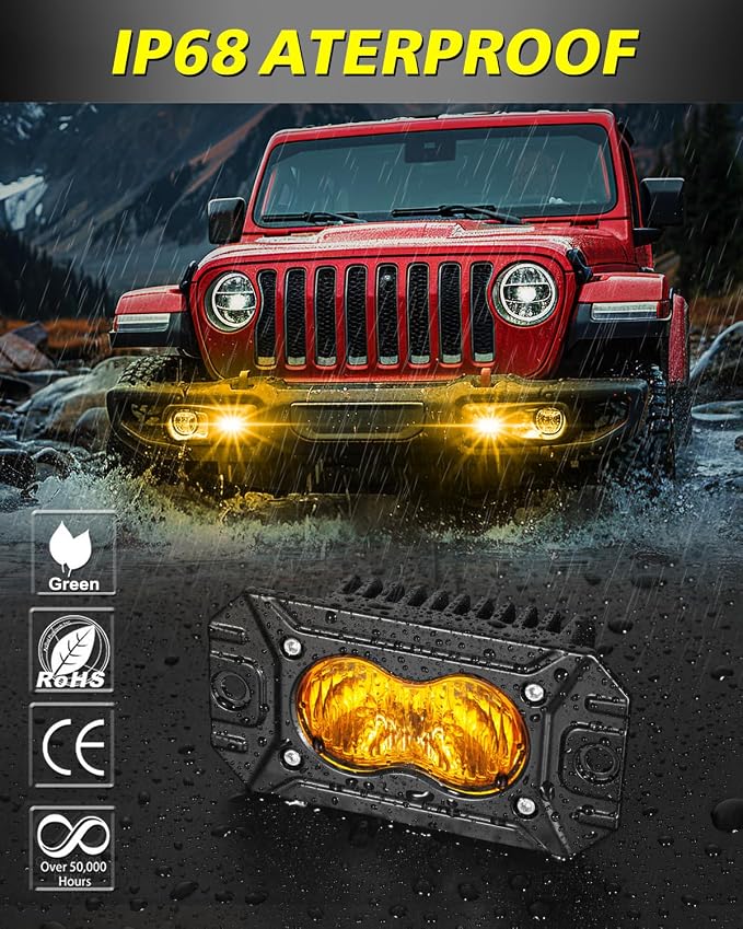 Amber Flush Mount LED Pods, AKD Part Flood CREE LED Flush Mount Fog Lights 40W Amber Chase Lights Bumper Driving Backup Reverse Light Pods for Trucks Pickup SUV UTV ATV Snowmobile