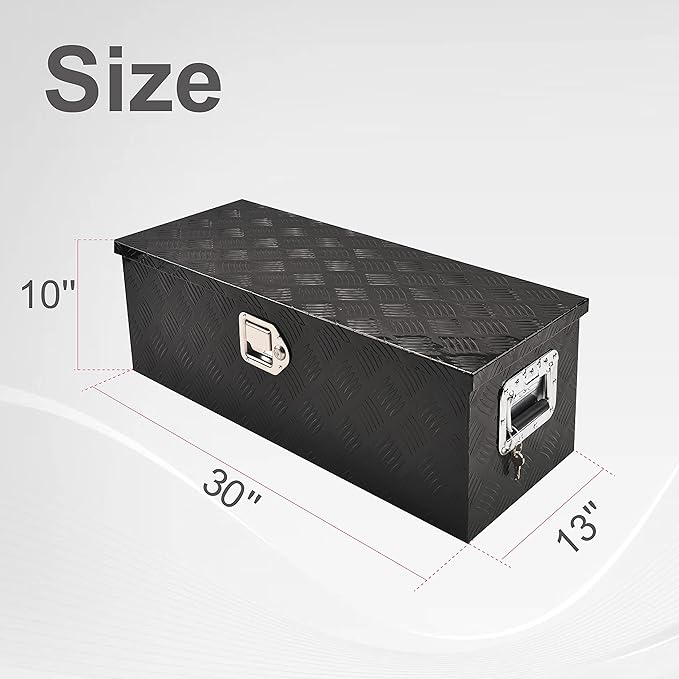 30 Inch Truck Bed Tool Box Truck Car Outdoor Trailer Pickup Underbody Toolbox, RV Storage Organizer, Underbed Tools Organizer W/Lock & Keys, Black Aluminum 5 Bar Tread (30''X13''X10'')