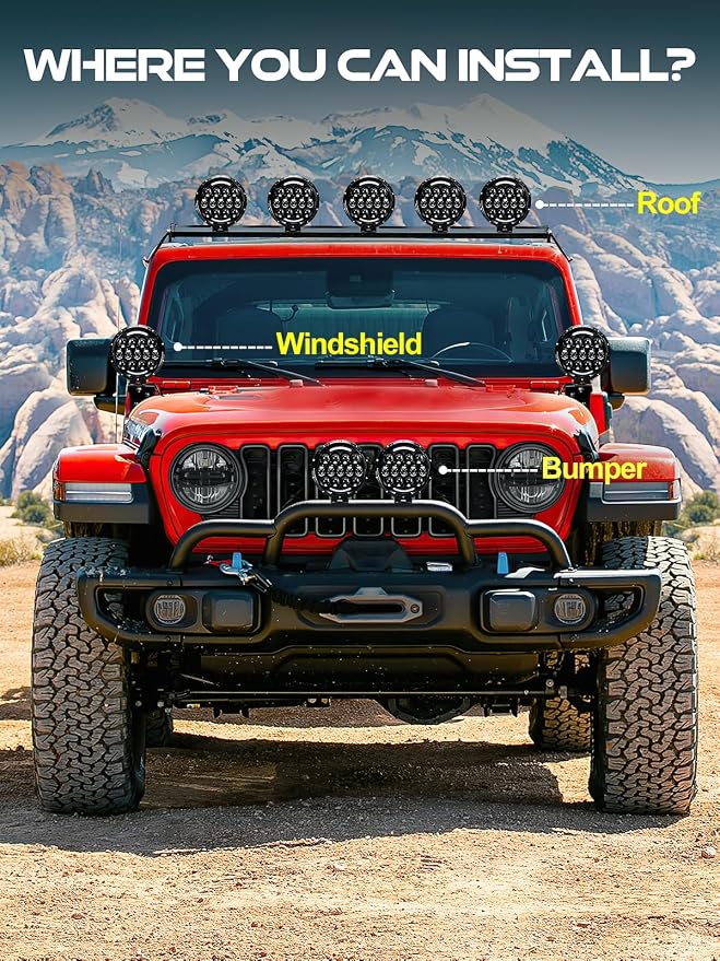 AUDEXEN LED Work Lights, 7 Inch 105W Round Spot LED Pods Light Bar High/Low Beam DRL with Adjustable Mounting Bracket Compatible with Jeep Off Road 4WD Truck SUV UTV ATV Driving Lamp, 2 PCS