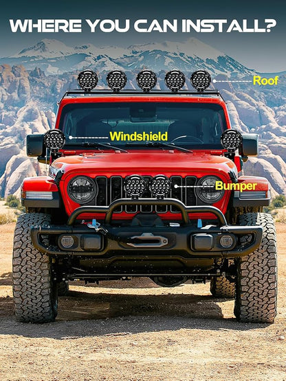 AUDEXEN LED Work Lights, 7 Inch 105W Round Spot LED Pods Light Bar High/Low Beam DRL with Adjustable Mounting Bracket Compatible with Jeep Off Road 4WD Truck SUV UTV ATV Driving Lamp, 2 PCS