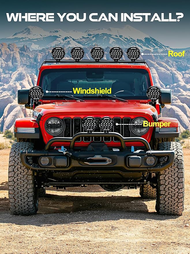 AUDEXEN LED Work Lights, 7 Inch 105W Round Spot LED Pods Light Bar High/Low Beam DRL with Adjustable Mounting Bracket Compatible with Jeep Off Road 4WD Truck SUV UTV ATV Driving Lamp - 1pcs