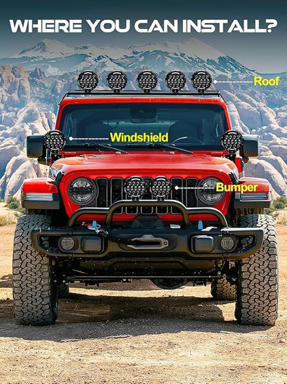AUDEXEN LED Work Lights, 7 Inch 105W Round Spot LED Pods Light Bar High/Low Beam DRL with Adjustable Mounting Bracket Compatible with Jeep Off Road 4WD Truck SUV UTV ATV Driving Lamp - 1pcs