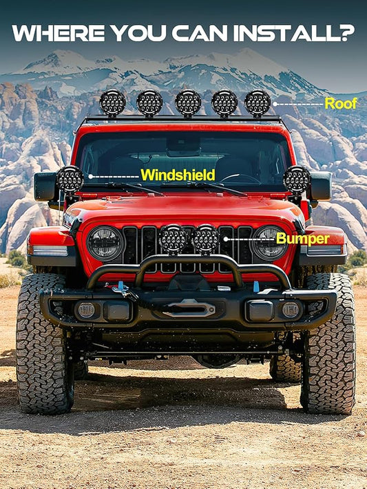 AUDEXEN LED Work Lights, 7 Inch 105W Round Spot LED Pods Light Bar High/Low Beam DRL with Adjustable Mounting Bracket Compatible with Jeep Off Road 4WD Truck SUV UTV ATV Driving Lamp - 1pcs