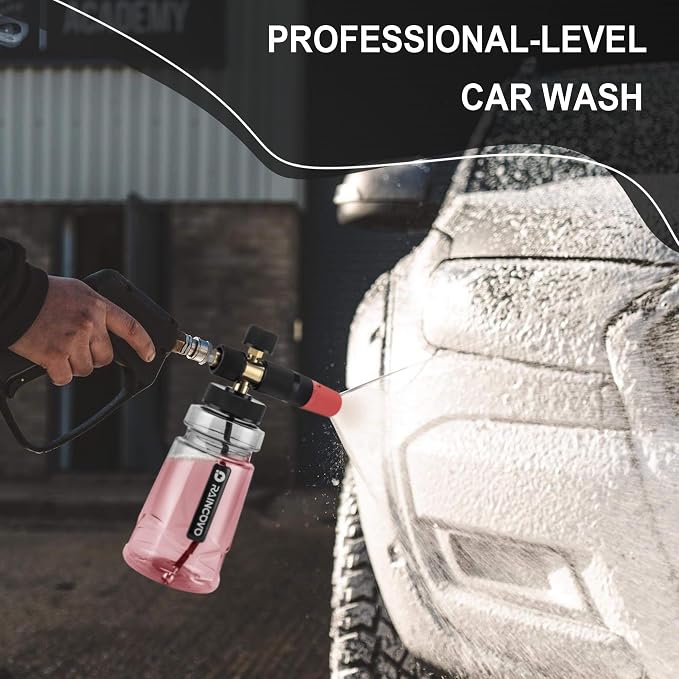 Raincovo Foam Cannon Wide Mouth for Pressure Washer, Thick Snow Foam Lance for Car Wash, Adjustable Soap Cannon with 1/4 Inch Quick Connector, Additional 1.1mm Orifice Nozzle