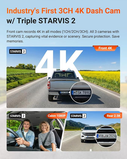 Vantrue N4 Pro S 4K 3 Channel Dash Cam for Truck, 4K+1080P+2.5K Front Inside Rear Camera, Triple STARVIS 2 HDR IR Night Vision, IP67, Voice Control, Parking Mode, GPS, Wi-Fi, Support 1TB (RC09)