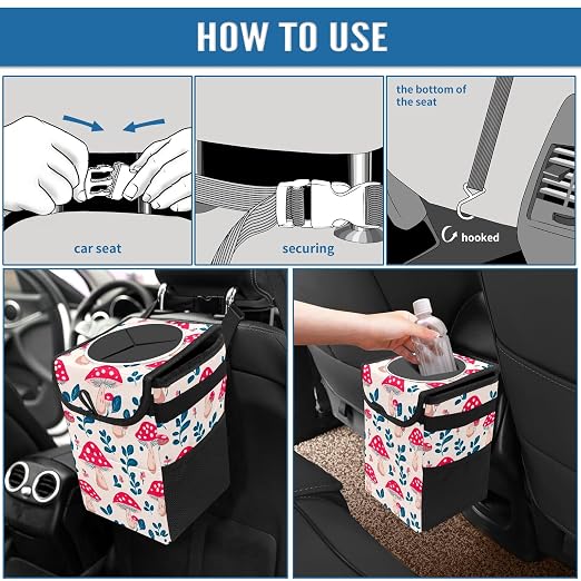 Car Trash Can – Multi-Purpose, Lightweight and Portable with Durable Water-Resistant Coating, No Installation Required, Practical and Ample Capacity, Variety of Colors.Mushroom