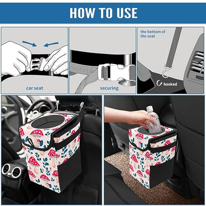 Car Trash Can – Multi-Purpose, Lightweight and Portable with Durable Water-Resistant Coating, No Installation Required, Practical and Ample Capacity, Variety of Colors.Mushroom