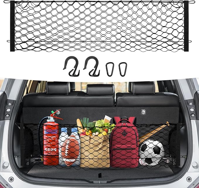 Canvcle Trunk Cargo Net for 2013-2018 Toyota RAV4 Accessories Envelope Style Mesh Trunk Net Organizer and Storage Stretchable Adjustable Elastic Nylon Rear Cargo Netting with Hooks