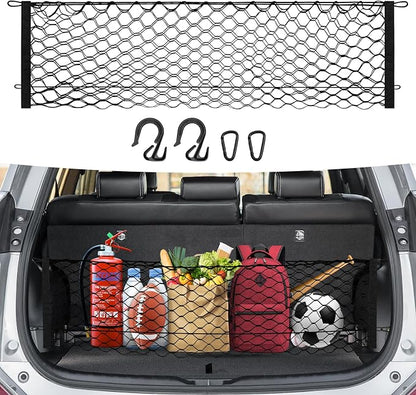 Canvcle Trunk Cargo Net for 2013-2018 Toyota RAV4 Accessories Envelope Style Mesh Trunk Net Organizer and Storage Stretchable Adjustable Elastic Nylon Rear Cargo Netting with Hooks